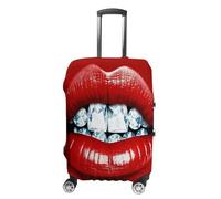 MNVTSKOP Red Lips With Diamond Luggage Covers Scratch-Resistant Washable Suitcase Cover Polyester Elastic Travel Baggage Protector for Suitcase Protector Cover, White, S