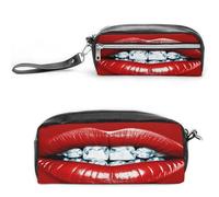 MNVTSKOP Red Lips With Diamond Makeup Bag Small Cosmetic Travel Case Portable Stationery Organizer for Women Teacher