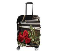 MNVTSKOP Red Rose on Piano Luggage Covers Scratch-Resistant Washable Suitcase Cover Polyester Elastic Travel Baggage Protector for Suitcase Protector Cover, White, S