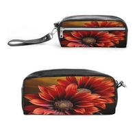 MNVTSKOP Red Sunflower Makeup Bag Small Cosmetic Travel Case Portable Stationery Organizer for Women Teacher