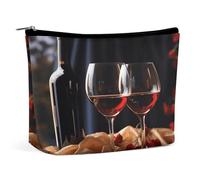 MNVTSKOP Red Wine Glasses Cosmetic Bag Large Capacity Travel Makeup Bag Trendy Portable Toiletry Bag for Women