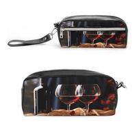 MNVTSKOP Red Wine Glasses Makeup Bag Small Cosmetic Travel Case Portable Stationery Organizer for Women Teacher