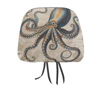 MNVTSKOP Retro Octopus Headrest Covers for Cars Universal Anti-Dirty Car Head Rest Protector Easy to Install Durable Breathable Vehicle Accessories for Auto Trucks SUVs