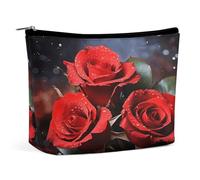MNVTSKOP Romantic Red Roses Cosmetic Bag Large Capacity Travel Makeup Bag Trendy Portable Toiletry Bag for Women