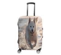 MNVTSKOP Running on The Beach Luggage Covers Scratch-Resistant Washable Suitcase Cover Polyester Elastic Travel Baggage Protector for Suitcase Protector Cover, white, M