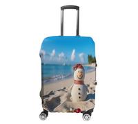 MNVTSKOP Sand Snowman On Beach Luggage Covers Scratch-Resistant Washable Suitcase Cover Polyester Elastic Travel Baggage Protector for Suitcase Protector Cover, White, M