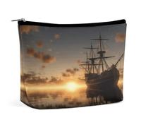 MNVTSKOP Ship in The Lake Sunset Cosmetic Bag Large Capacity Travel Makeup Bag Trendy Portable Toiletry Bag for Women
