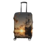 MNVTSKOP Ship in The Lake Sunset Luggage Covers Scratch-Resistant Washable Suitcase Cover Polyester Elastic Travel Baggage Protector for Suitcase Protector Cover, White, S