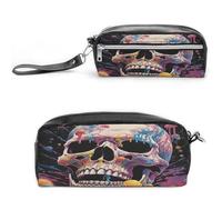 MNVTSKOP Skull And Ice Cream Makeup Bag Small Cosmetic Travel Case Portable Stationery Organizer for Women Teacher
