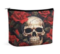 MNVTSKOP Skull Rose-Red Cosmetic Bag Large Capacity Travel Makeup Bag Trendy Portable Toiletry Bag for Women