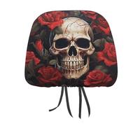 MNVTSKOP Skull Rose-Red Headrest Covers for Cars Universal Anti-Dirty Car Head Rest Protector Easy to Install Durable Breathable Vehicle Accessories for Auto Trucks SUVs