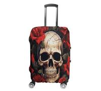 MNVTSKOP Skull Rose-Red Luggage Covers Scratch-Resistant Washable Suitcase Cover Polyester Elastic Travel Baggage Protector for Suitcase Protector Cover, White, L