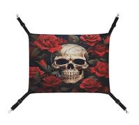MNVTSKOP Skull Rose-Red Pet Hammock Breathable Cat Hanging Hammock with Adjustable Straps and Metal Hooks Plush Small Animal Soft Hideout Bed for Indoor and Outdoor