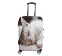 MNVTSKOP Sleeping Cat Luggage Covers Scratch-Resistant Washable Suitcase Cover Polyester Elastic Travel Baggage Protector for Suitcase Protector Cover, White, S