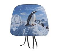 MNVTSKOP Snow Mountain Penguin Headrest Covers for Cars Universal Anti-Dirty Car Head Rest Protector Easy to Install Durable Breathable Vehicle Accessories for Auto Trucks SUVs