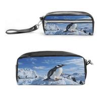 MNVTSKOP Snow Mountain Penguin Makeup Bag Small Cosmetic Travel Case Portable Stationery Organizer for Women Teacher