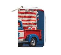 MNVTSKOP Soft Leather Credit Card Holder Bank Card Case 4th Of July Patriotic Trucks Business Cards Case Purse with 20 Card Slots ID Case Organizer Zipper Wallet for Women Men, 4th Of July Patriotic
