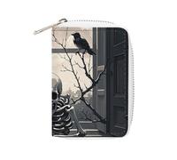MNVTSKOP Soft Leather Credit Card Holder Bank Card Case A Raven on The Windowsill Business Cards Case Purse with 20 Card Slots ID Case Organizer Zipper Wallet for Women Men, A Raven on The Windowsill
