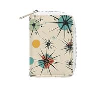 MNVTSKOP Soft Leather Credit Card Holder Bank Card Case Atomic Stars Retro Pattern Business Cards Case Purse with 20 Card Slots ID Case Organizer Zipper Wallet for Women Men, Atomic Stars Retro