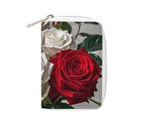 MNVTSKOP Soft Leather Credit Card Holder Bank Card Case Black White And Red Roses Business Cards Case Purse with 20 Card Slots ID Case Organizer Zipper Wallet for Women Men, Black White And Red Roses
