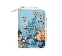 MNVTSKOP Soft Leather Credit Card Holder Bank Card Case Blue Butterfly Floral Business Cards Case Purse with 20 Card Slots ID Case Organizer Zipper Wallet for Women Men, Blue Butterfly Floral, 3.15 ×