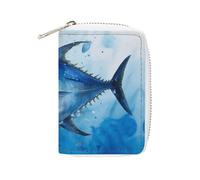 MNVTSKOP Soft Leather Credit Card Holder Bank Card Case Blue Fish Business Cards Case Purse with 20 Card Slots ID Case Organizer Zipper Wallet for Women Men, Blue Fish, 3.15 × 4.5 inches, Casual