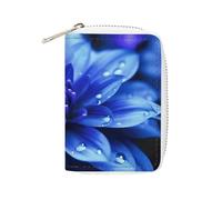 MNVTSKOP Soft Leather Credit Card Holder Bank Card Case Blue Flower Business Cards Case Purse with 20 Card Slots ID Case Organizer Zipper Wallet for Women Men, Blue Flower, 3.15 × 4.5 inches, Casual