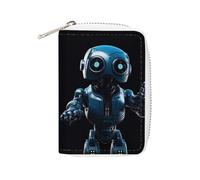 MNVTSKOP Soft Leather Credit Card Holder Bank Card Case Blue Robot Business Cards Case Purse with 20 Card Slots ID Case Organizer Zipper Wallet for Women Men, Blue Robot, 3.15 × 4.5 inches, Casual