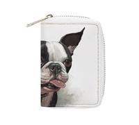 MNVTSKOP Soft Leather Credit Card Holder Bank Card Case Boston Terrier Business Cards Case Purse with 20 Card Slots ID Case Organizer Zipper Wallet for Women Men, Boston Terrier, 3.15 × 4.5 inches