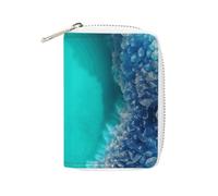 MNVTSKOP Soft Leather Credit Card Holder Bank Card Case Bright Aqua Blue Turquoise Business Cards Case Purse with 20 Card Slots ID Case Organizer Zipper Wallet for Women Men, Bright Aqua Blue