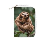 MNVTSKOP Soft Leather Credit Card Holder Bank Card Case Brown Sloth Business Cards Case Purse with 20 Card Slots ID Case Organizer Zipper Wallet for Women Men, Brown Sloth, 3.15 × 4.5 inches, Casual