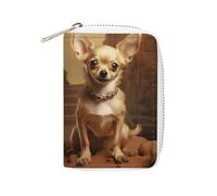MNVTSKOP Soft Leather Credit Card Holder Bank Card Case Chihuahua on The Hillside Business Cards Case Purse with 20 Card Slots ID Case Organizer Zipper Wallet for Women Men, Chihuahua on The Hillside