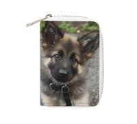 MNVTSKOP Soft Leather Credit Card Holder Bank Card Case Cute German Shepherd Puppy Business Cards Case Purse with 20 Card Slots ID Case Organizer Zipper Wallet for Women Men, Cute German Shepherd