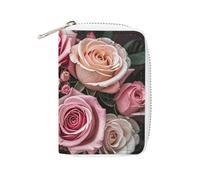 MNVTSKOP Soft Leather Credit Card Holder Bank Card Case Cute Rose Mix Leopard Business Cards Case Purse with 20 Card Slots ID Case Organizer Zipper Wallet for Women Men, Cute Rose Mix Leopard, 3.15 ×