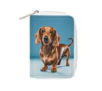 MNVTSKOP Soft Leather Credit Card Holder Bank Card Case Dachshund Weiner Pet Dog Business Cards Case Purse with 20 Card Slots ID Case Organizer Zipper Wallet for Women Men, Dachshund Weiner Pet Dog