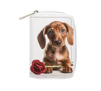 MNVTSKOP Soft Leather Credit Card Holder Bank Card Case Dog Holding A Rose Business Cards Case Purse with 20 Card Slots ID Case Organizer Zipper Wallet for Women Men, Dog Holding A Rose, 3.15 × 4.5