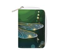 MNVTSKOP Soft Leather Credit Card Holder Bank Card Case Dragonfly Green Business Cards Case Purse with 20 Card Slots ID Case Organizer Zipper Wallet for Women Men, Dragonfly Green, 3.15 × 4.5 inches