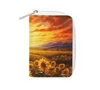 MNVTSKOP Soft Leather Credit Card Holder Bank Card Case Dreamlike Sunset Of A Sunflower Field Business Cards Case Purse with 20 Card Slots ID Case Organizer Zipper Wallet for Women Men, Dreamlike