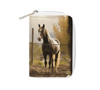 MNVTSKOP Soft Leather Credit Card Holder Bank Card Case Fence And Horse Business Cards Case Purse with 20 Card Slots ID Case Organizer Zipper Wallet for Women Men, Fence And Horse, 3.15 × 4.5 inches