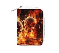 MNVTSKOP Soft Leather Credit Card Holder Bank Card Case Fire Skeletons Business Cards Case Purse with 20 Card Slots ID Case Organizer Zipper Wallet for Women Men, Fire Skeletons, 3.15 × 4.5 inches