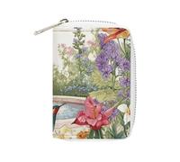 MNVTSKOP Soft Leather Credit Card Holder Bank Card Case Garden with Birds And Flowers Business Cards Case Purse with 20 Card Slots ID Case Organizer Zipper Wallet for Women Men, Garden with Birds And