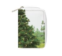 MNVTSKOP Soft Leather Credit Card Holder Bank Card Case Garlad Pine Tree Business Cards Case Purse with 20 Card Slots ID Case Organizer Zipper Wallet for Women Men, Garlad Pine Tree, 3.15 × 4.5 inches