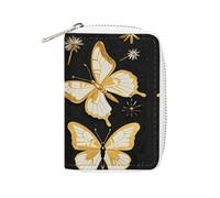MNVTSKOP Soft Leather Credit Card Holder Bank Card Case Gold White Butterflies Black Business Cards Case Purse with 20 Card Slots ID Case Organizer Zipper Wallet for Women Men, Gold White Butterflies