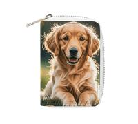 MNVTSKOP Soft Leather Credit Card Holder Bank Card Case Golden Retrievers Business Cards Case Purse with 20 Card Slots ID Case Organizer Zipper Wallet for Women Men, Golden Retrievers, 3.15 × 4.5