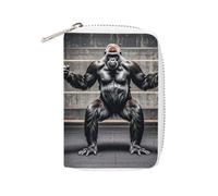 MNVTSKOP Soft Leather Credit Card Holder Bank Card Case Gorillas in Fitness Gym Business Cards Case Purse with 20 Card Slots ID Case Organizer Zipper Wallet for Women Men, Gorillas in Fitness Gym