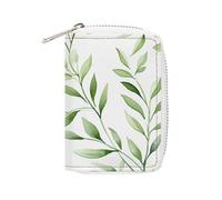 MNVTSKOP Soft Leather Credit Card Holder Bank Card Case Green Leaves Business Cards Case Purse with 20 Card Slots ID Case Organizer Zipper Wallet for Women Men, Green Leaves, 3.15 × 4.5 inches, Casual