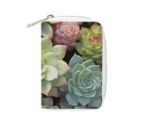 MNVTSKOP Soft Leather Credit Card Holder Bank Card Case Green Succulents Business Cards Case Purse with 20 Card Slots ID Case Organizer Zipper Wallet for Women Men, Green Succulents, 3.15 × 4.5 inches