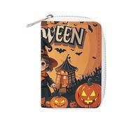 MNVTSKOP Soft Leather Credit Card Holder Bank Card Case Happy-Halloween-Day Trick-Or-Treat Business Cards Case Purse with 20 Card Slots ID Case Organizer Zipper Wallet for Women Men