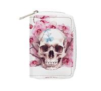 MNVTSKOP Soft Leather Credit Card Holder Bank Card Case Human Skull Pink Flowers Business Cards Case Purse with 20 Card Slots ID Case Organizer Zipper Wallet for Women Men, Human Skull Pink Flowers