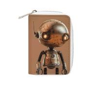MNVTSKOP Soft Leather Credit Card Holder Bank Card Case Little Brown Robot Business Cards Case Purse with 20 Card Slots ID Case Organizer Zipper Wallet for Women Men, Little Brown Robot, 3.15 × 4.5